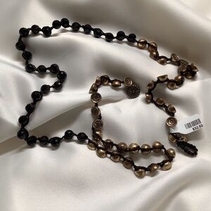 Lucky Macrame Blk Glass/ Brass Necklace